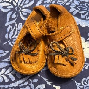Tan Leather Kids Moccasins with Fringe